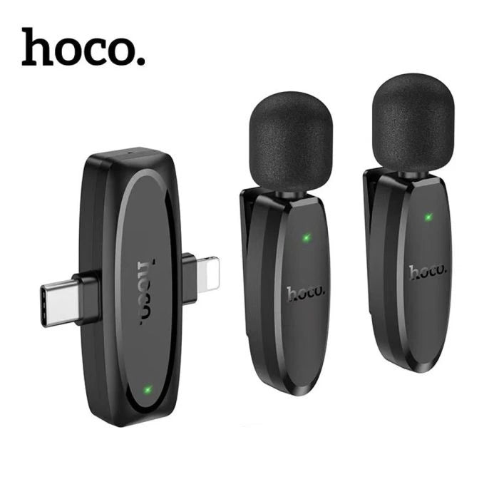 Hoco L15 Dual Wireless Lavalier Microphone – Type-C & Lightning Receivers for iPhone & Android - Saif Al Najmi Kw